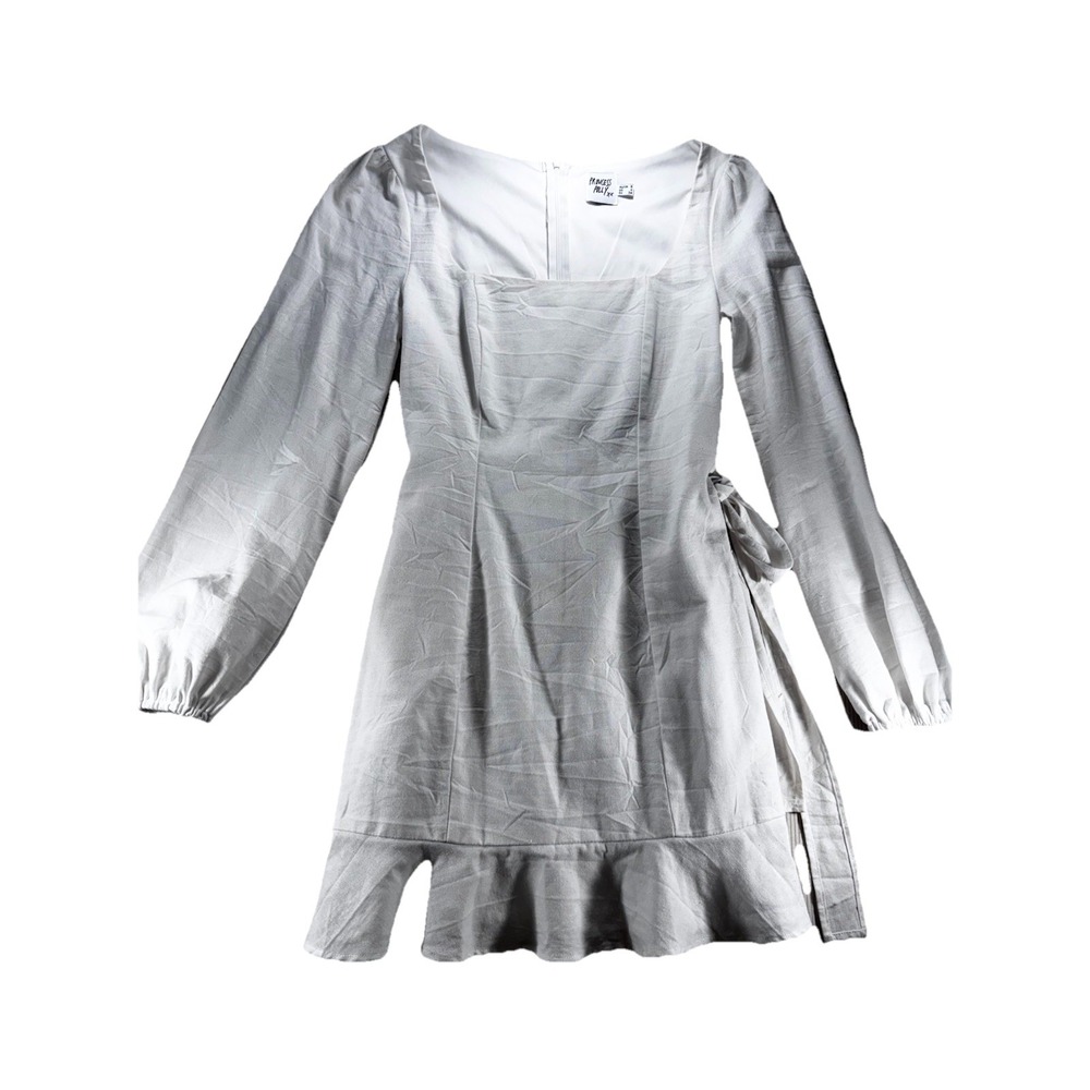 Princess Polly Women's Size 4 The Villa Mini Dress White Linen Blend Long Sleeve
